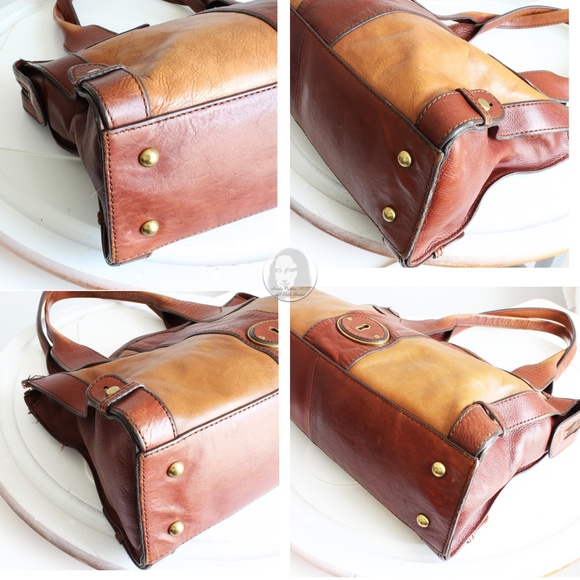 Fossil Bag Vintage Reissue Whiskey Brown/Cognac Leather Satchel Shoulder Bag - Picture 9 of 11